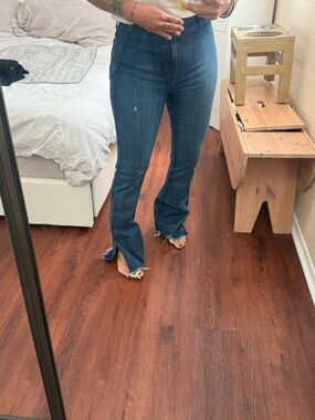 We The Free Dark Blue Split-Hem Flare Jeans